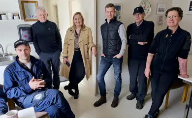 Gestir í kveðjuhófinu III: Frá vinstri: Gestur netagerðarmaður, Viðar, Lilja B., Sindri, Þór og Ragga í Marhólmum.